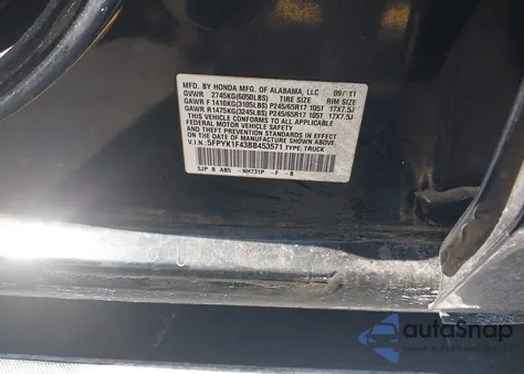 2011 Honda Ridgeline Rts из США, поврежденный, VIN 5FPYK1F43BB453571